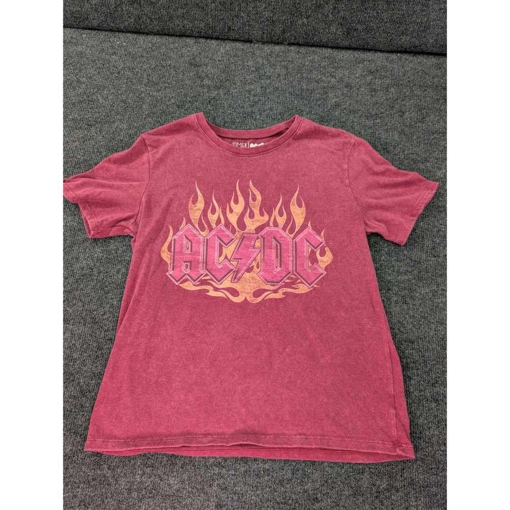 Time and Tru AC/DC Graphic Tee Women XS Maroon Excellent Flame Rock Band Shirt